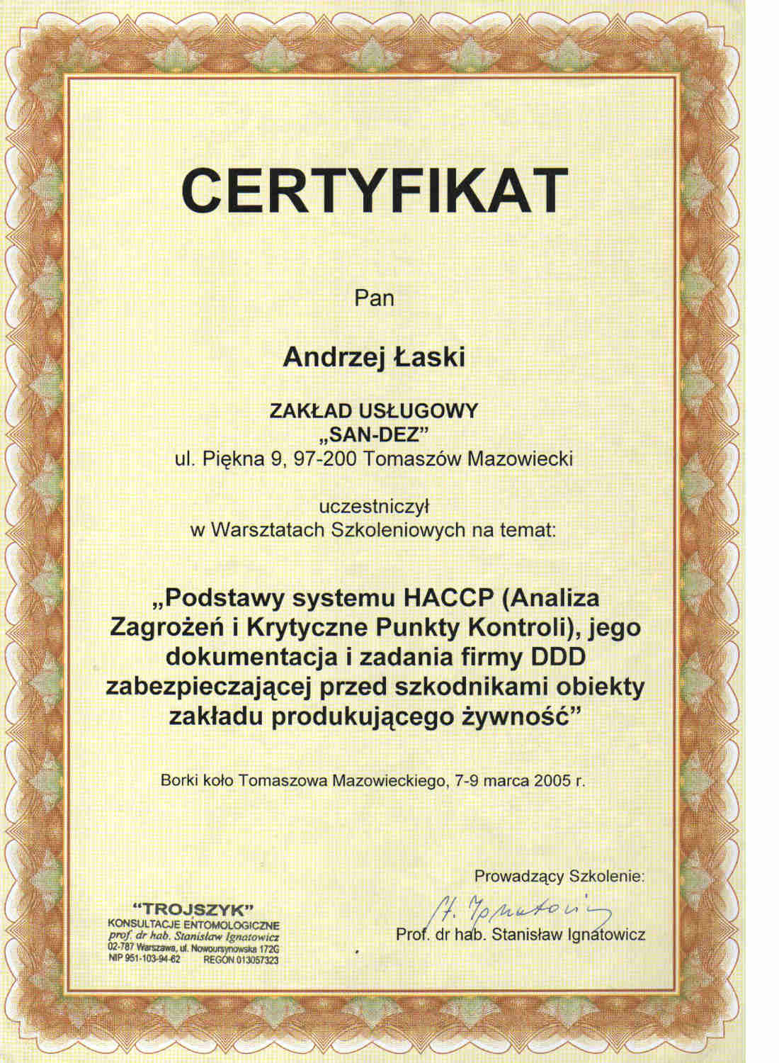 certyfikat - HACCP